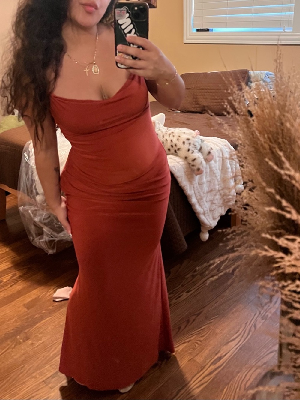 Azazie Terracotta Maxi Cowl Neck Dress